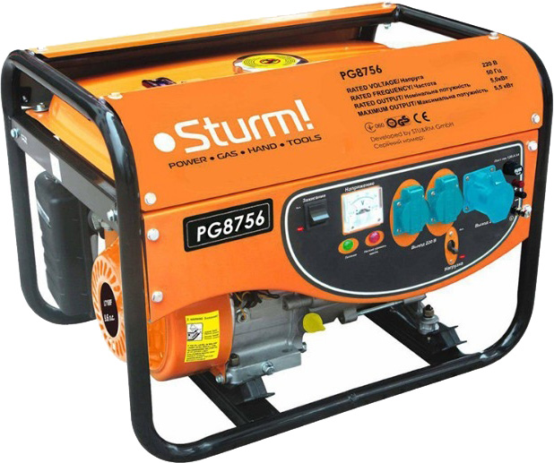 Генератор бензиновий STURM 1 фаза (220В), 5кВт, (PG8756)